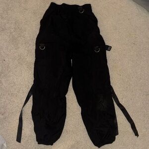 Black Techwear Strappy Cargo Pants
